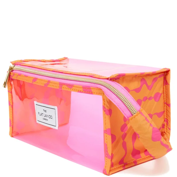 The Flat Lay Co. Open Flat Makeup Jelly Box Bag - Pink Dribbles On Orange 3 The Flat Lay Co. Open Flat Makeup Jelly Box Bag - Pink Dribbles On Orange