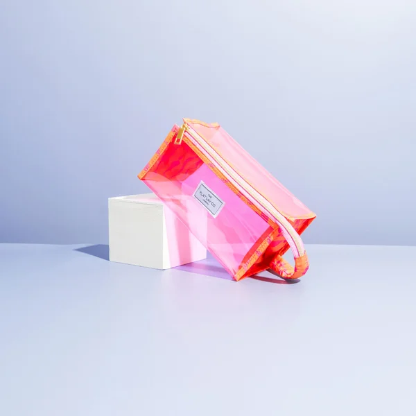 The Flat Lay Co. Open Flat Makeup Jelly Box Bag - Pink Dribbles On Orange 7 The Flat Lay Co. Open Flat Makeup Jelly Box Bag - Pink Dribbles On Orange - Image 5