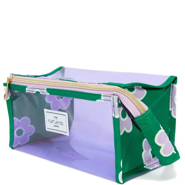 The Flat Lay Co. Open Flat Makeup Jelly Box Bag - Lilac Flower On Green 3 The Flat Lay Co. Open Flat Makeup Jelly Box Bag - Lilac Flower On Green