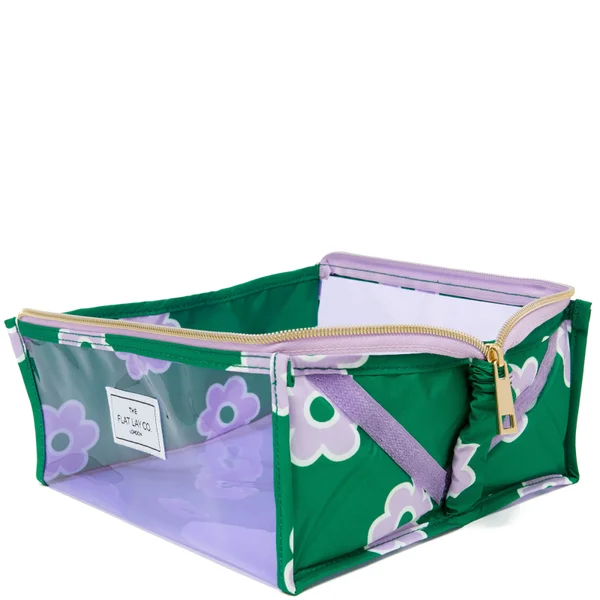 The Flat Lay Co. Open Flat Makeup Jelly Box Bag - Lilac Flower On Green 5 The Flat Lay Co. Open Flat Makeup Jelly Box Bag - Lilac Flower On Green - Image 3