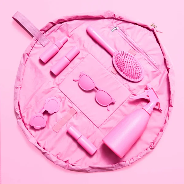 The Flat Lay Co. Open Flat Makeup Bag - Pink Leather Monochrome 7 The Flat Lay Co. Open Flat Makeup Bag - Pink Leather Monochrome - Image 5