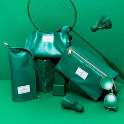 The Flat Lay Co. Open Flat Makeup Box Bag - Bottle Green Leather Monochrome -Fashion Cosmetics Store 13834103 5744982480123817